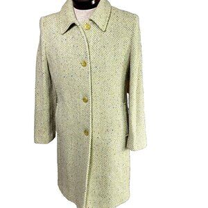 MDP Designs New York Women's Size 12 Green Tweed Herringbone Wool Blend Overcoat